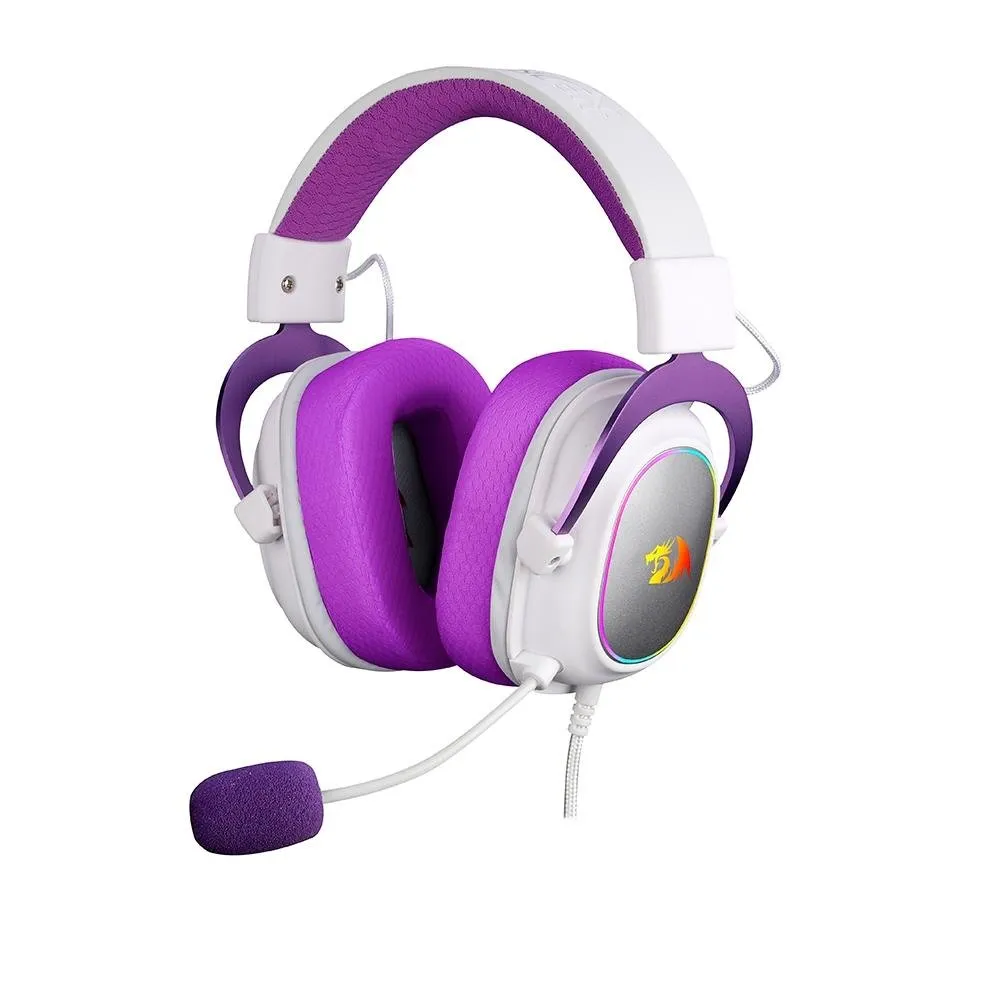 Headset Gamer Redragon Zeus X RGB 7.1 Surround, Drivers 53mm, Branco e Roxo - H510WP-RGB
