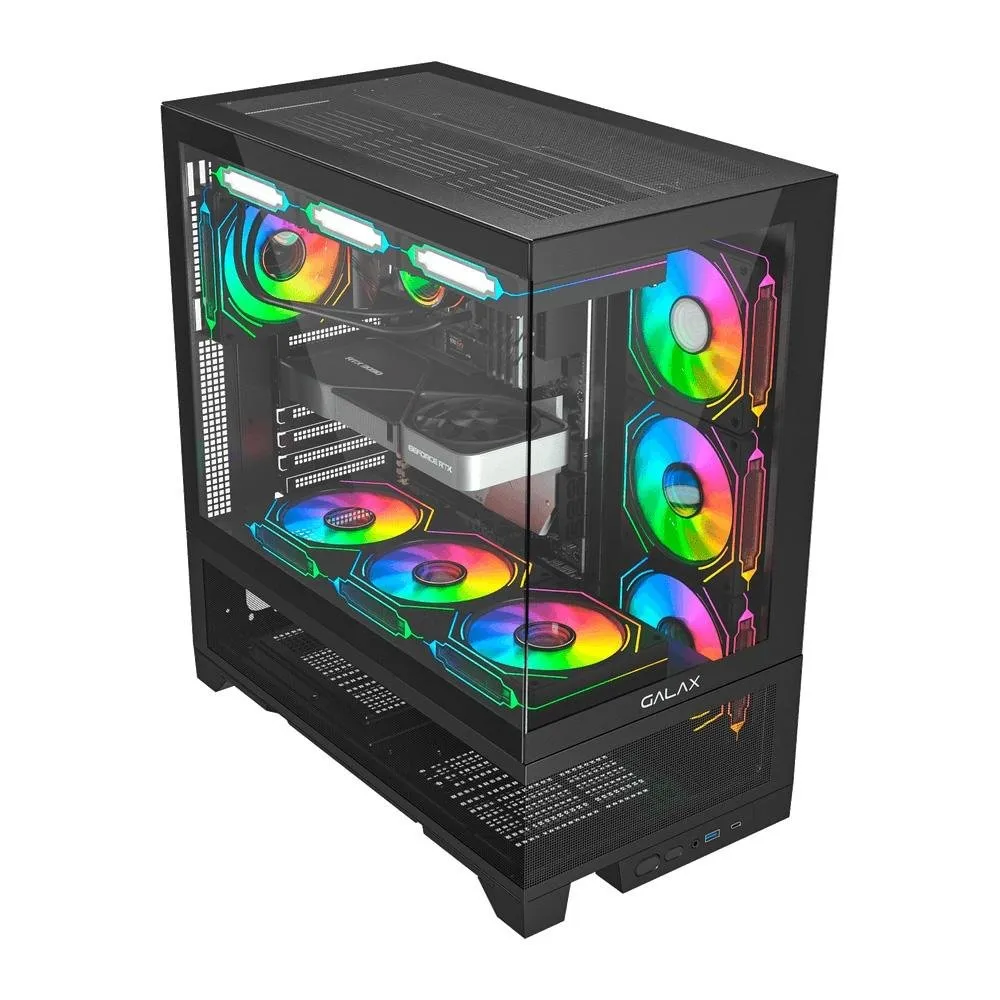 Gabinete Galax Centaurus Black, Mid Tower, ATX, Frontal de Vidro, Sem FANs, Preto - GLX-CENTAURUS-2065