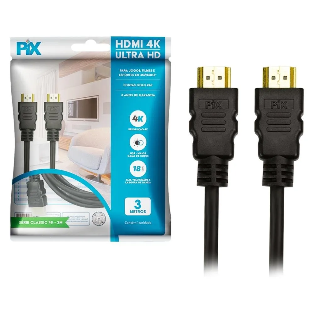 Cabo HDMI 2.0 4K PIX, 3 Metros, 19 Pinos - 018-2223