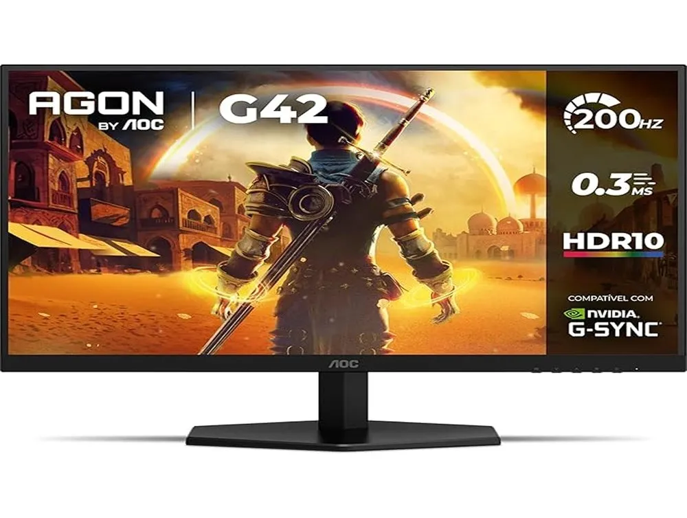"Monitor Gamer AOC 27"", Full HD, 200Hz, 0.3ms, IPS, G-Sync, HDR, Ângulo Ajustável, Preto - 27G42HE"