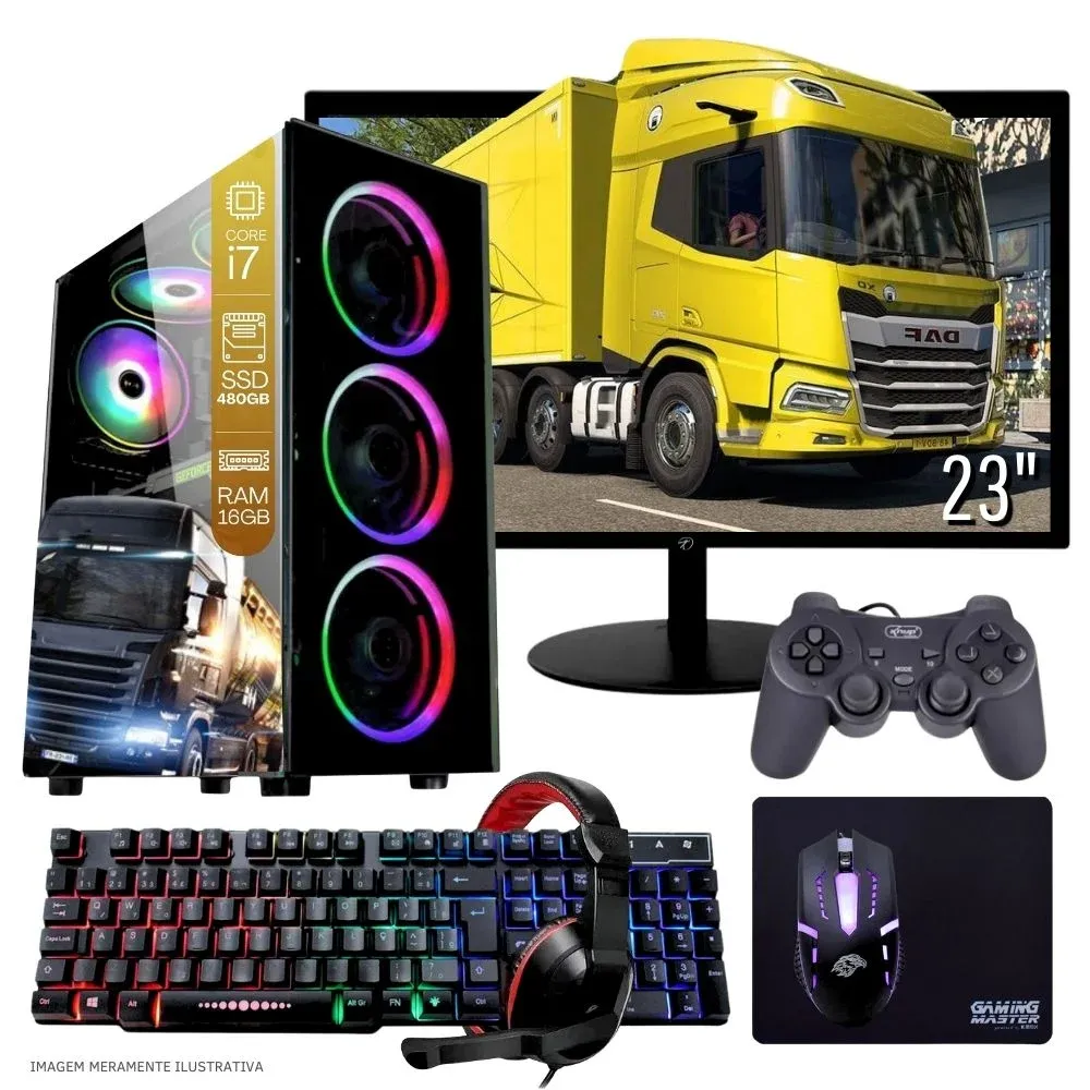 "Computador PC Gamer Completo Balão.info Intel Core I7, 16GB RAM, SSD 480GB, WINDOWS 10 Pro Trial +  Monitor 23""+ Teclado, Mouse, Mouse Pad E Headset Gamer Joystick"