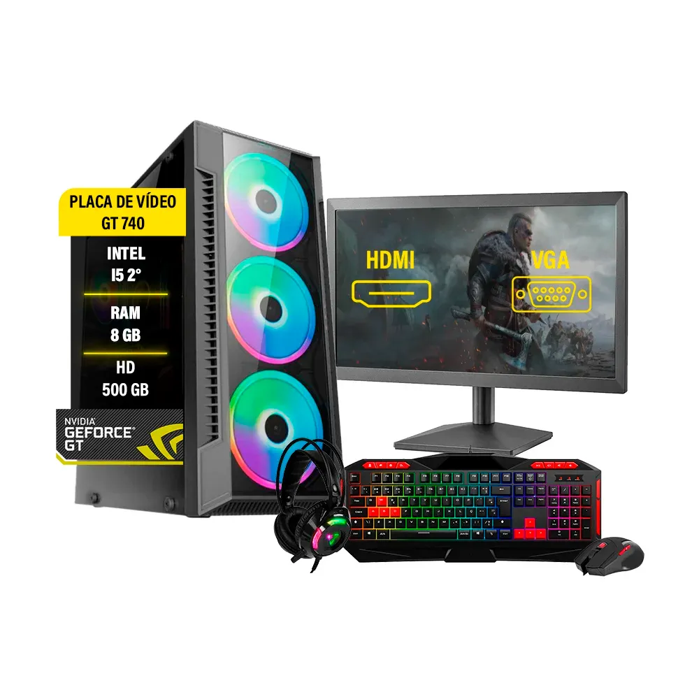 PC Gamer Completo I5, HD 500GB, Placa De Vídeo GT730, 8GB, Wi-Fi