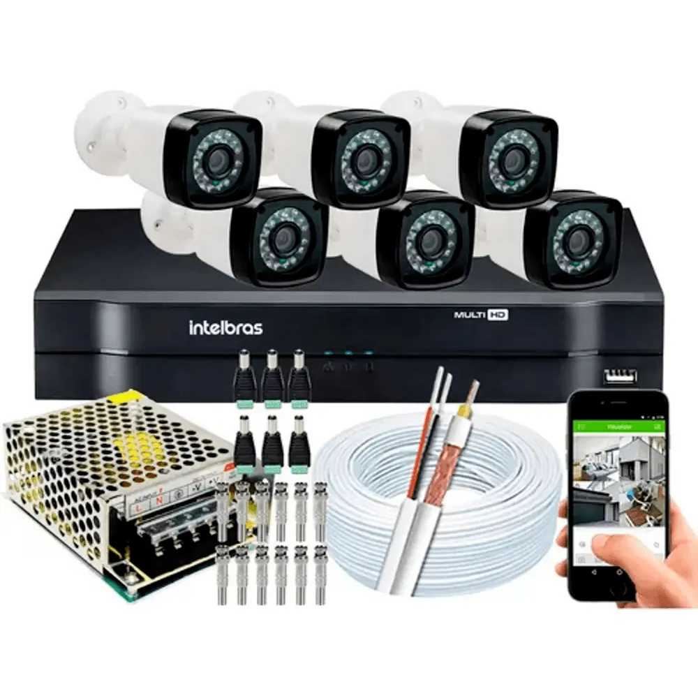 Kit Cftv 6 Cameras Segurança Hd Dvr Intelbras Mhdx Full Hd