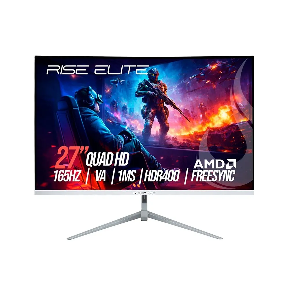 "Monitor Gamer Curvo Rise Mode Elite 27"", QHD, 165Hz, 1ms, VA, FreeSync, HDR 400, HDMI e DisplayPort, Branco - RM-MOG-27C1652K-W"