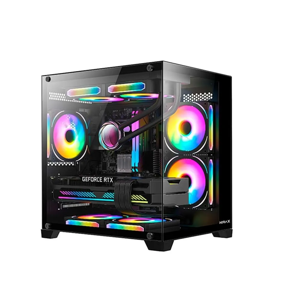 Gabinete Gamer Hyrax HGB705, Mini Tower, M-ATX, Frontal e Lateral em Vidro Temperado, Sem FANs, Preto - HGB705B