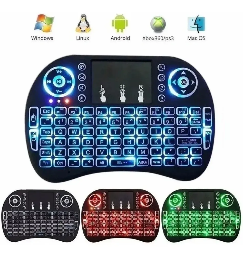 Mini Teclado Controle S/fio Touch LED PC/note/gamer/tvsmart