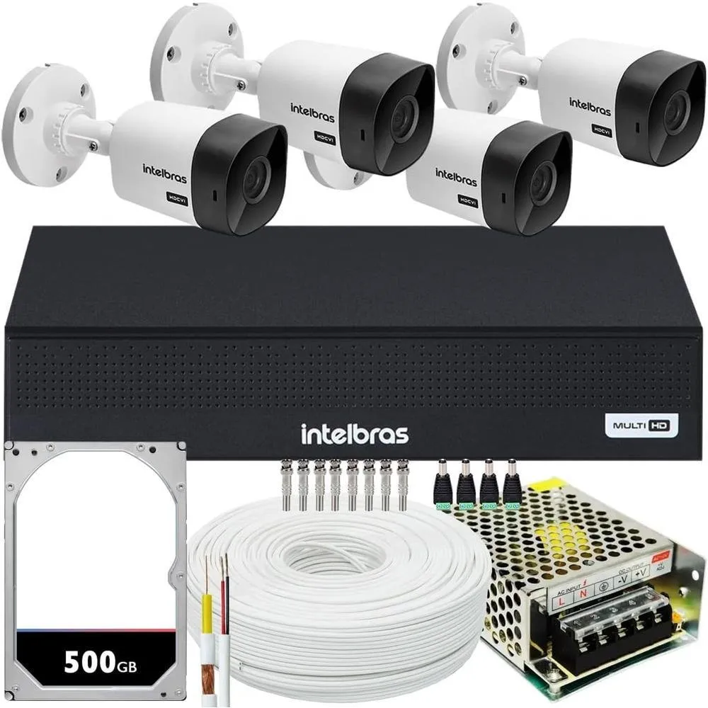 Kit Cftv Intelbras 4 Câmeras Vhc 1120b 720p + DVR Mhdx 1008 Com HD