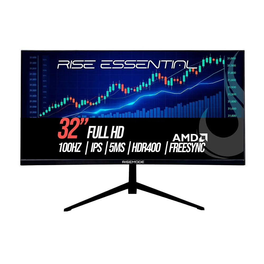 "Monitor Gamer Rise Mode Essential 32"", FHD, 100Hz, 5ms, IPS, FreeSync, HDR 400, HDMI e VGA, sRGB 99%, Preto - RM-MOG-32F100FH-B"