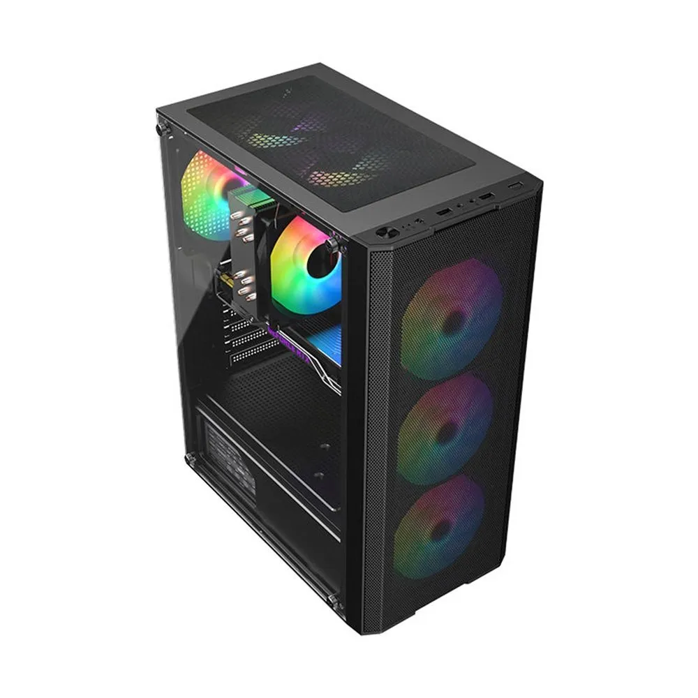 Gabinete Gamer Liketec Hurricane, Mid Tower, ATX, Frontal Mesh, Lateral em Vidro Temperado, 3x Fan, Preto- LC-AT-HURRICANE-3FR