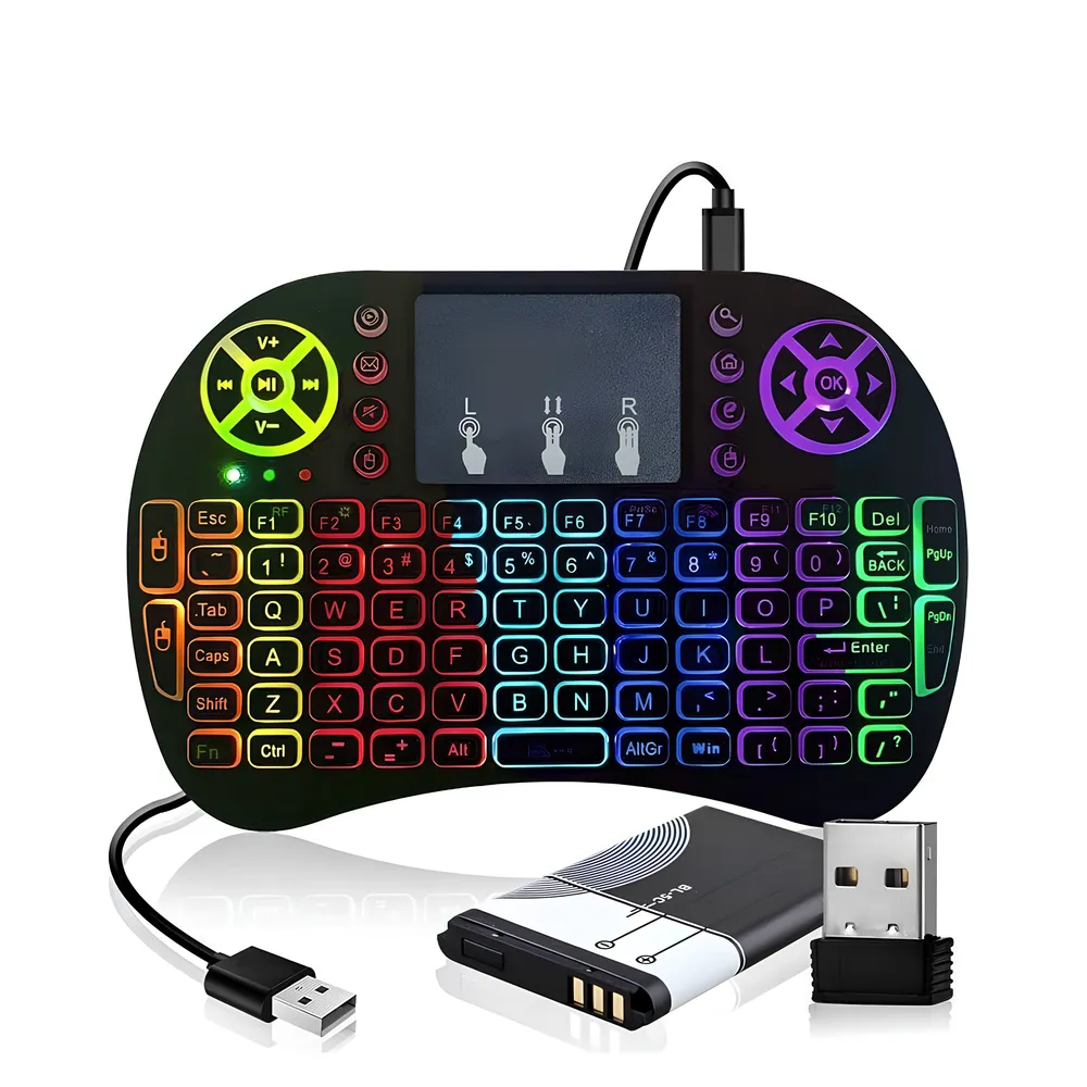 Mini Teclado Touch H'maston, Luz Colorida, Sem Fio, Para Tv, Videogame, Notebook - Jp-25