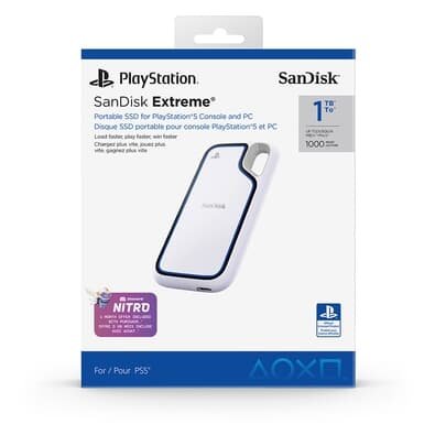 SSD Externo SanDisk Extreme PS5, 1TB, USB 3.2 Gen 2, Portátil, Leitura: 1000 MB/s, Compatível com PS5, Branco - SDSSDE62P-1T00-G25