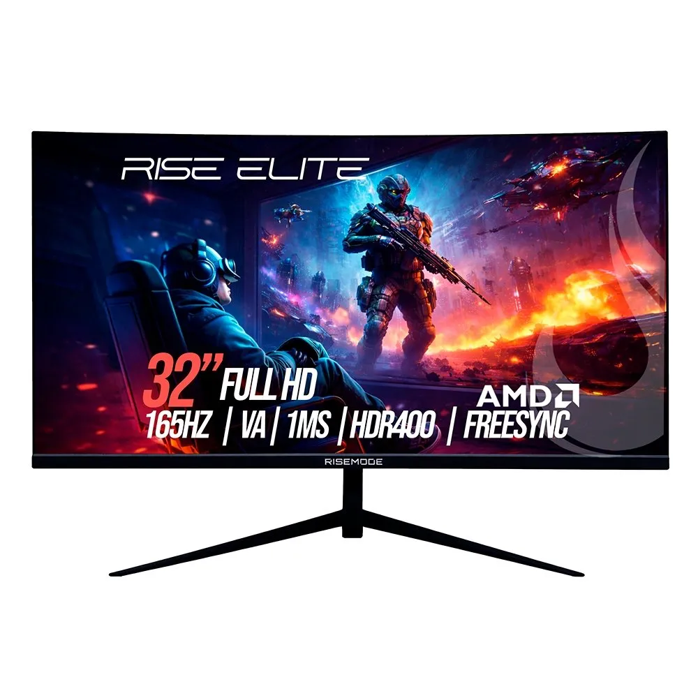 "Monitor Gamer Curvo Rise Mode Elite 32"", FHD, 165Hz, VA, FreeSync, HDR 400, DisplayPort e HDMI, sRGB 99%, Preto - RM-MOG-32C165FH-B"