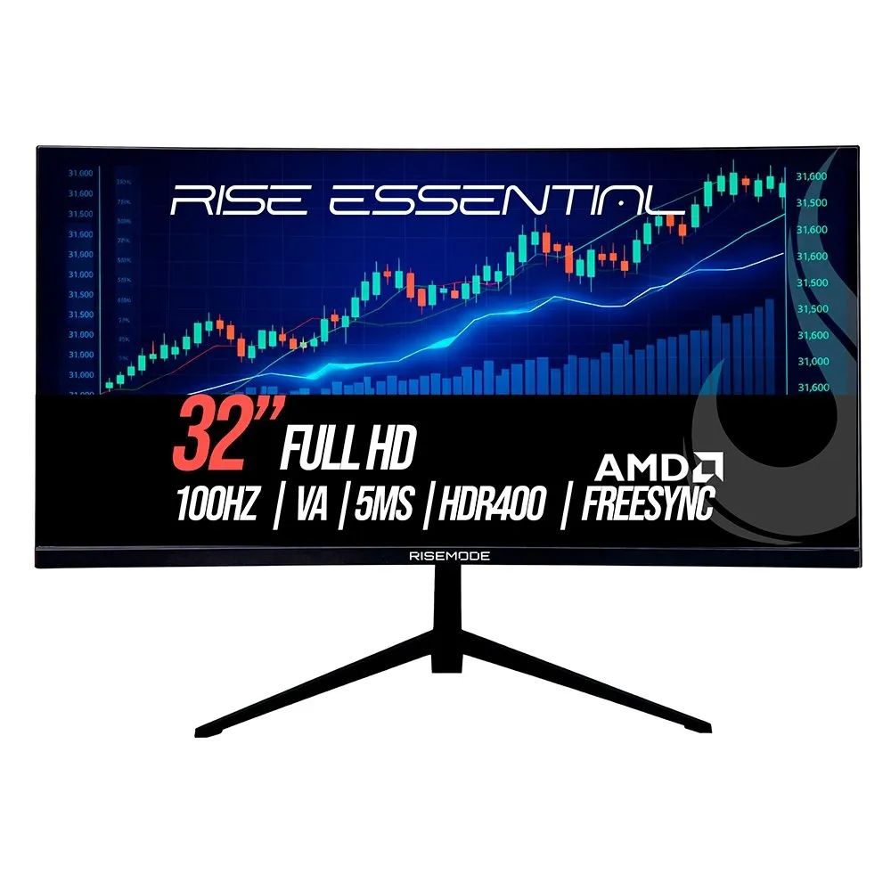 "Monitor Gamer Curvo Rise Mode Essential 32"", Full HD, 100Hz, IPS, FreeSync, HDR 400, HDMI e VGA, Preto - RM-MOG-32C100FH-B"