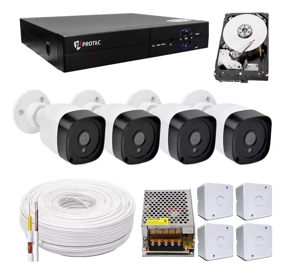 Kit Cftv 4 Câmeras Infravermelho Segurança 1mp 20m Dvr Full Hd 4 Ch C/ Hd C/ Conectores Promo.