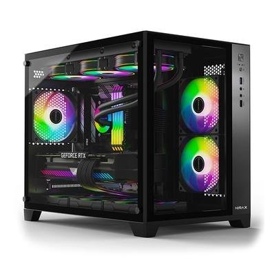 Gabinete Gamer Hyrax HGB710, Mini Tower, M-ATX, Frontal e Lateral Em Vidro Temperado, Sem FANs, Preto - HGB710B