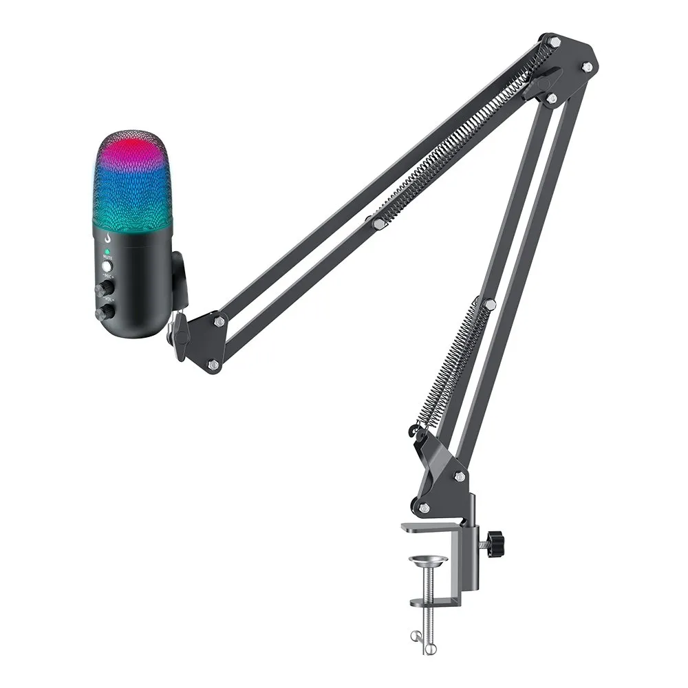Microfone Gamer Rise Mode Elite 04 RGB, com Suporte de Mesa, Conexão P3 e USB-C, Plug & Play, Preto - RM-ME-04-B