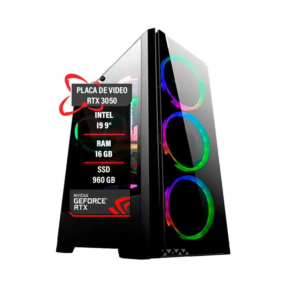 PC Gamer Intel I9 9° RTX 3050 8GB Memória 16gb Ram SSD 960gb