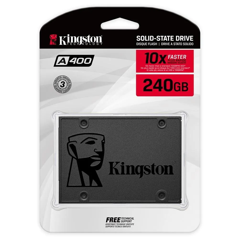 "SSD Kingston A400, 240GB, SATA III, 2.5"", Leitura: 500MB/s, Gravação: 350MB/s, Preto - SA400S37/240G"