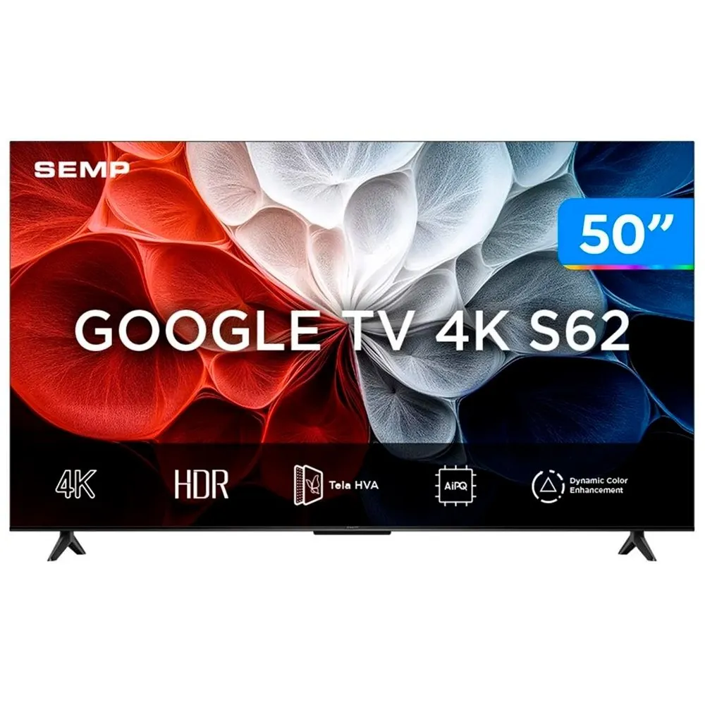 Smart TV 50"" SEMP 4K UHD LED 50S62 Google TV AiPQ Google Assistente 3 HDMI