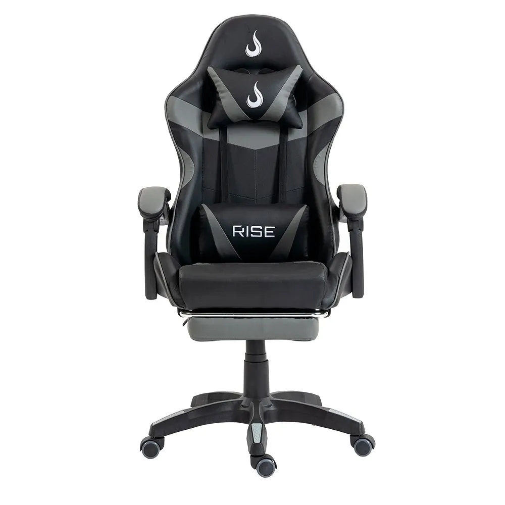 Cadeira Gamer Rise Mode X06, Ângulo Ajustável, Até 120Kg, Apoio Para os Pés Retrátil, Preto e Cinza - RM-CG-X06-BG