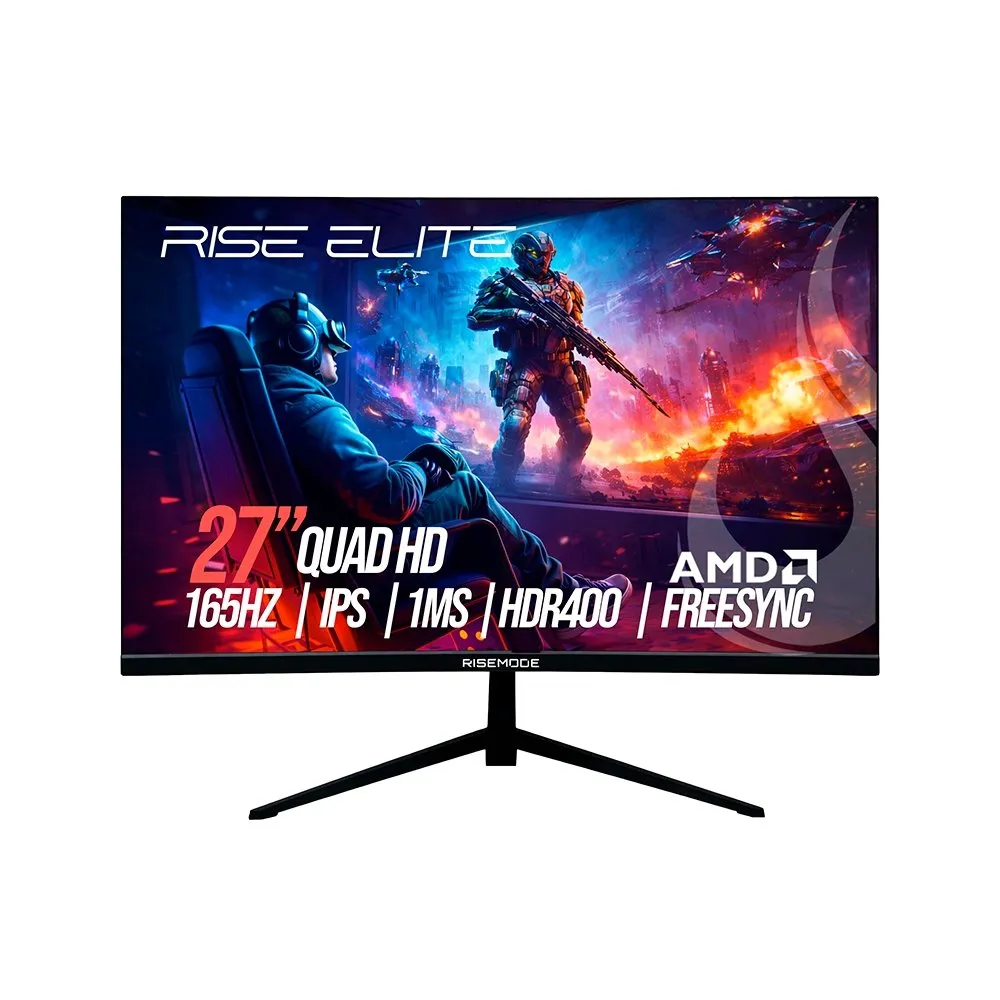 "Monitor Gamer Rise Mode Elite 27"", QHD, 165Hz, 1ms, IPS, FreeSync, HDR 400, HDMI e DisplayPort, sRGB 99%, Preto - RM-MOG-27F1652K-B"