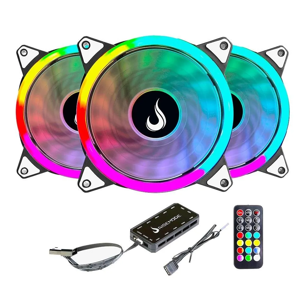 Kit Com 3 Ventoinhas Rise Mode Energy, 120mm, ARGB, Preto  - FN-02-RGB-5V