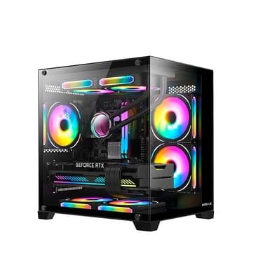 Gabinete Gamer Hyrax HGB705, Mini Tower, M-ATX, Frontal e Lateral em Vidro Temperado, Sem FANs, Preto - HGB705B