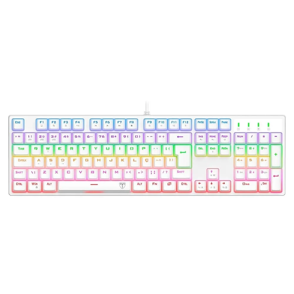 Teclado Mecânico Gamer T-Dagger Rebel, RGB, Full Size, Switch Dust-proof Marrom, USB, ABNT2, Branco - T-TGK328W-BR