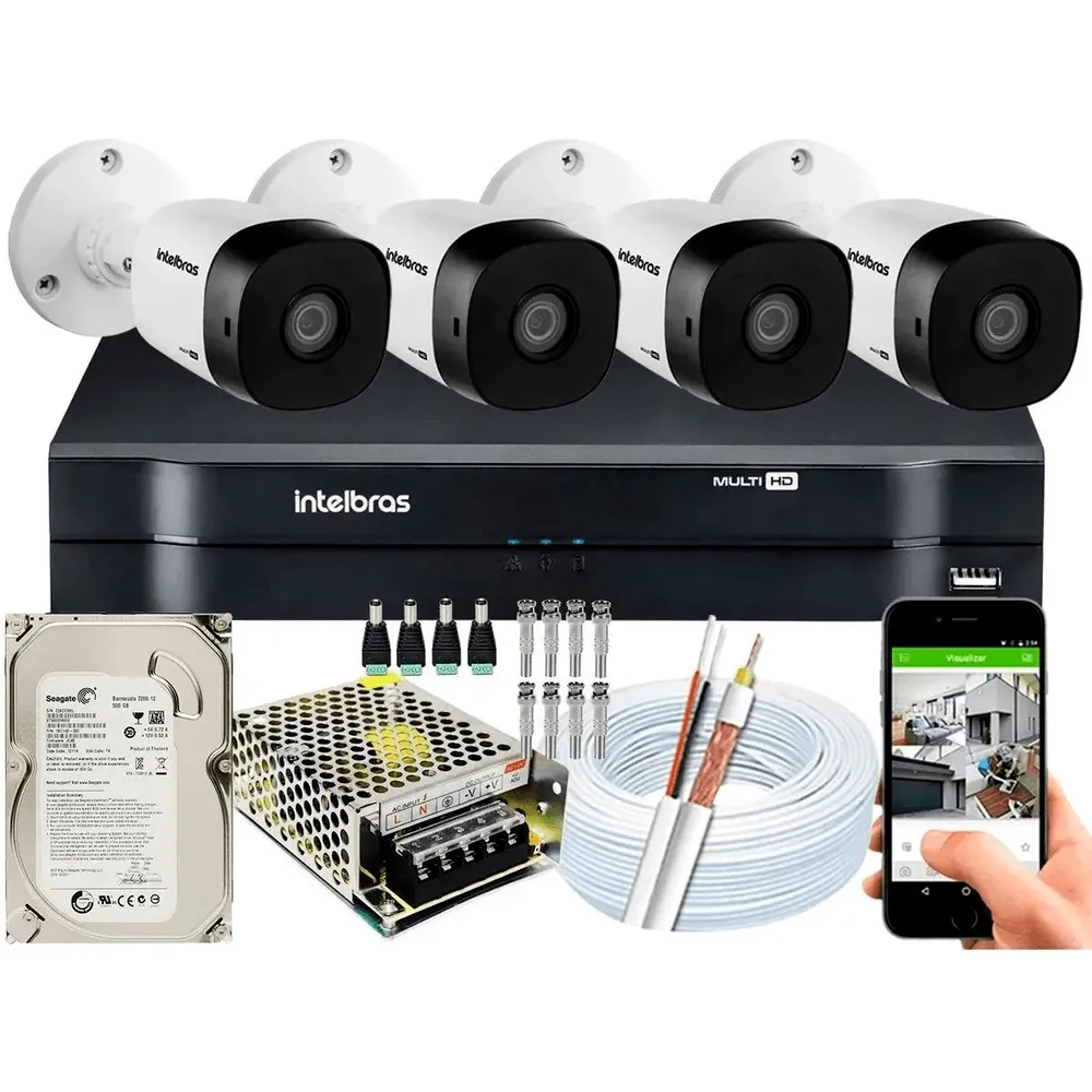 Kit Cftv 4 Câmeras Intelbras C/ Hd 500gb 720p