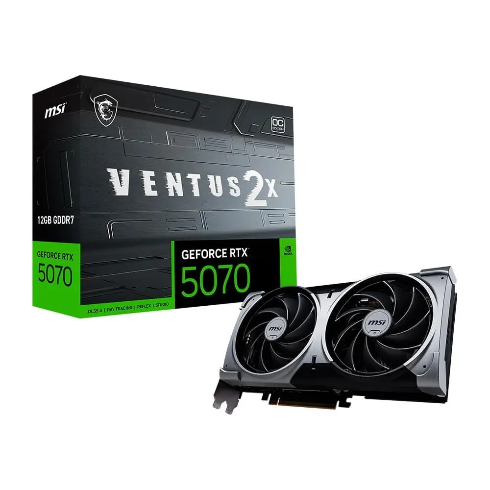 Placa de Vídeo MSI GeForce RTX 5070 12G VENTUS 2X OC,12 GB GDDR7, 28Gbps, NVIDIA GeForce RTX 5070- G5070-12V2C