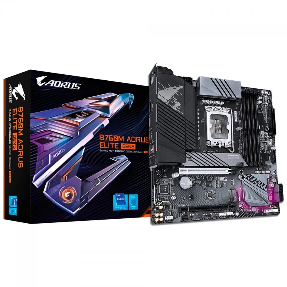 Placa Mãe Gigabyte B760M AORUS ELITE GEN5, Intel LGA 1700, mATX, DDR5, RGB,  PCIe 5.0 - B760M A ELITE GEN5