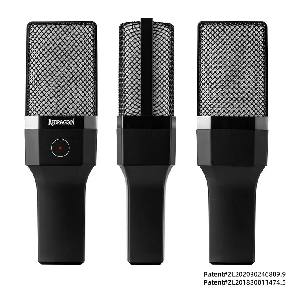 Microfone Gamer Redragon Adne, RGB, Condensador, Cardióide, USB Tipo-C, Preto - GM212
