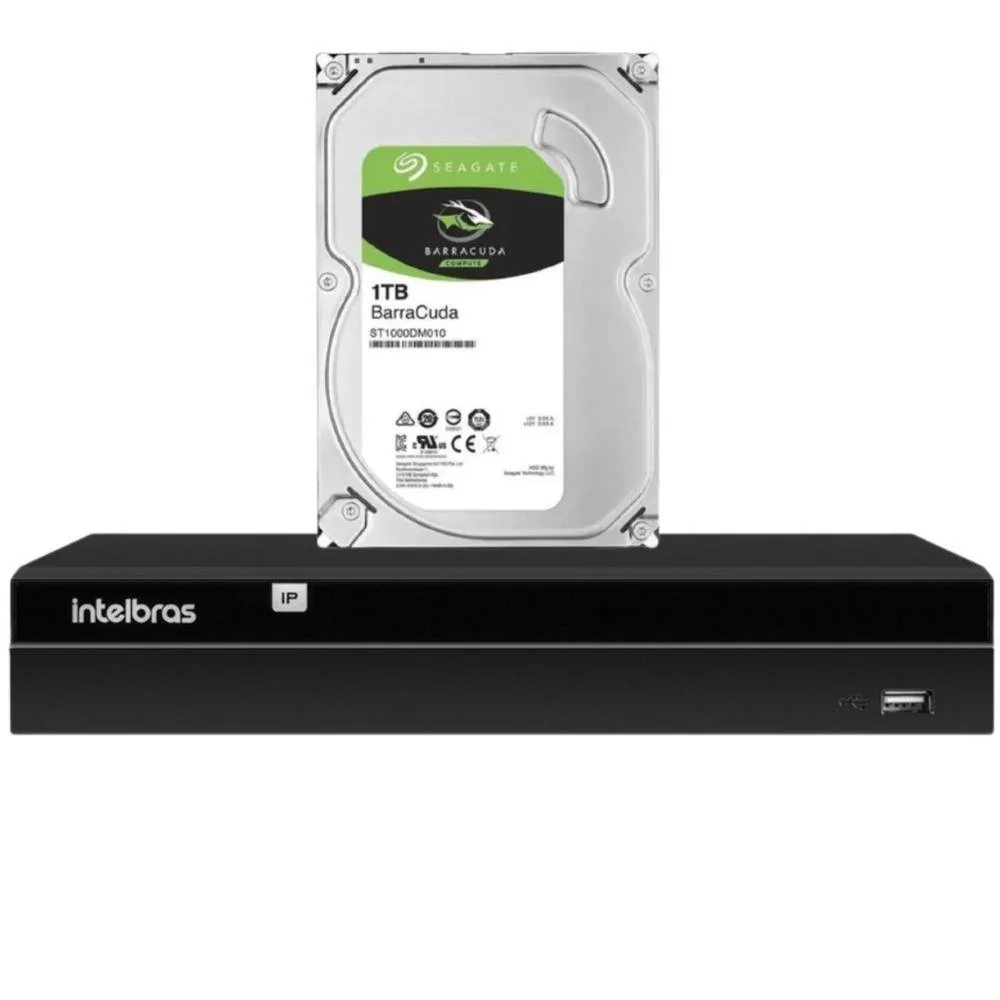Kit Nvr Intelbras, Nvd 1404 4k, 4 canais, Multi HD + HD 1TB