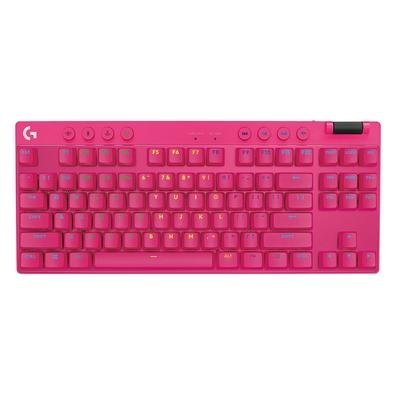 Teclado Gamer Sem Fio Logitech G Pro X com design TKL, Layout US, RGB LIGHTSYNC e Switch Exclusivo GX Brown Tactile, Rosa Magenta- 920-012154