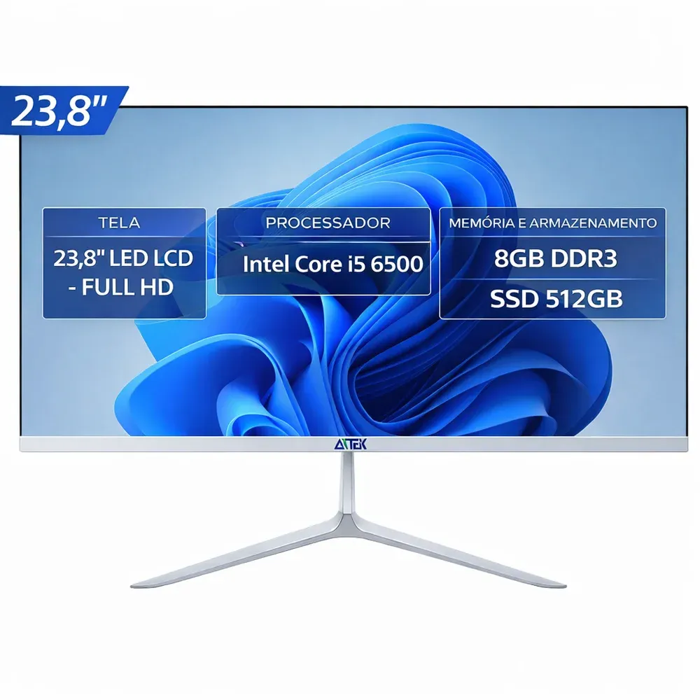 "Computador All In One Tela 23,8"" LED LCD Full HD Intel I5 SSD 512GB 8GB RAM, 75Hz 5ms HDMI Aitek - AIO-2455"