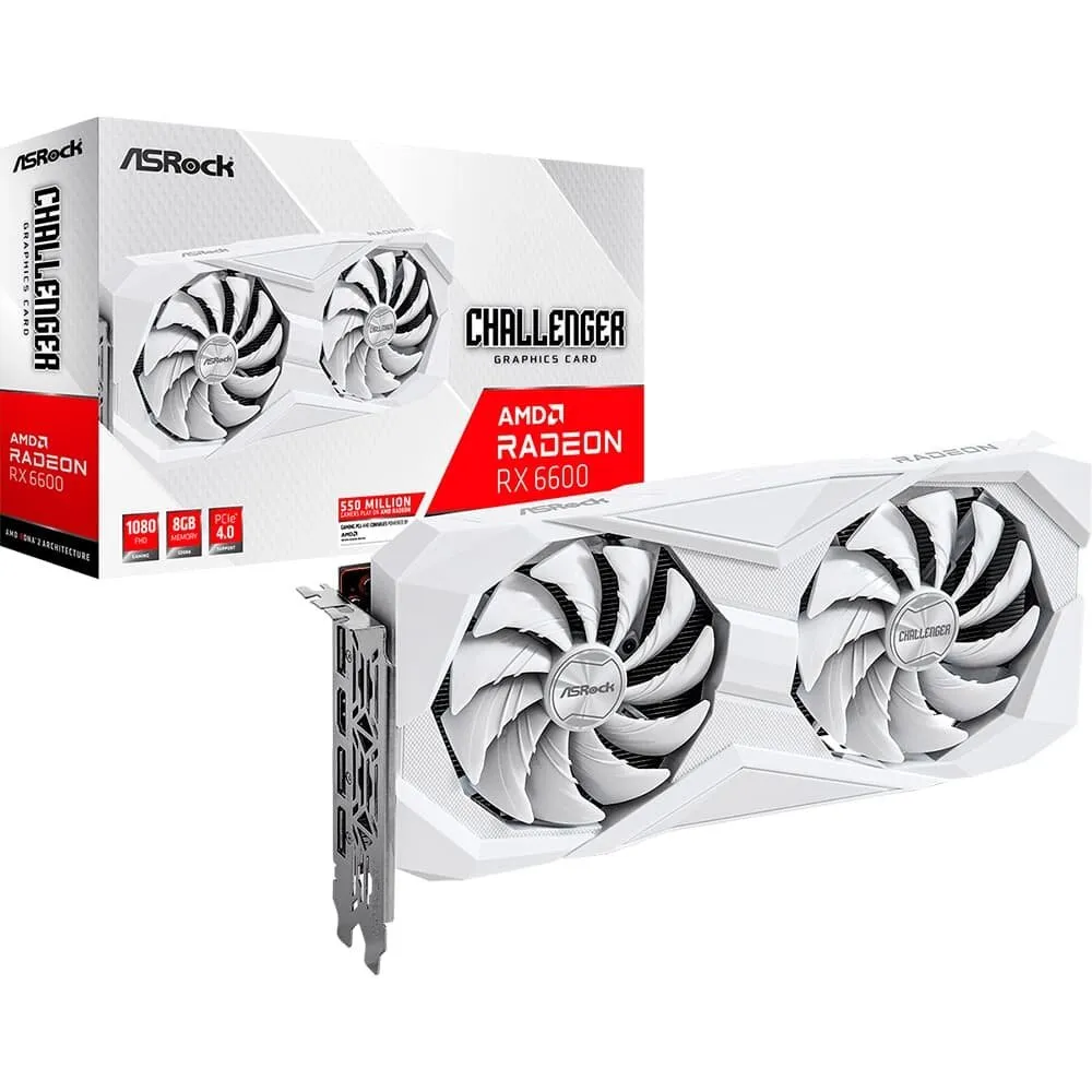 Placa de Vídeo ASRock RX 6600 Challenger White AMD Radeon, 8GB, GDDR6, DirectX 12 Ultimate, RDNA 2 - 90-GA4UZZ-00UANF