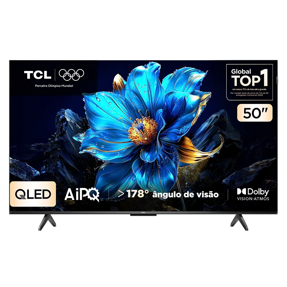 Smart TV TCL 50 Polegadas QLED 4K P7K WiFi Bluetooth Google TV HDR10+ Dolby Atmos Dolby Vision 50P7K