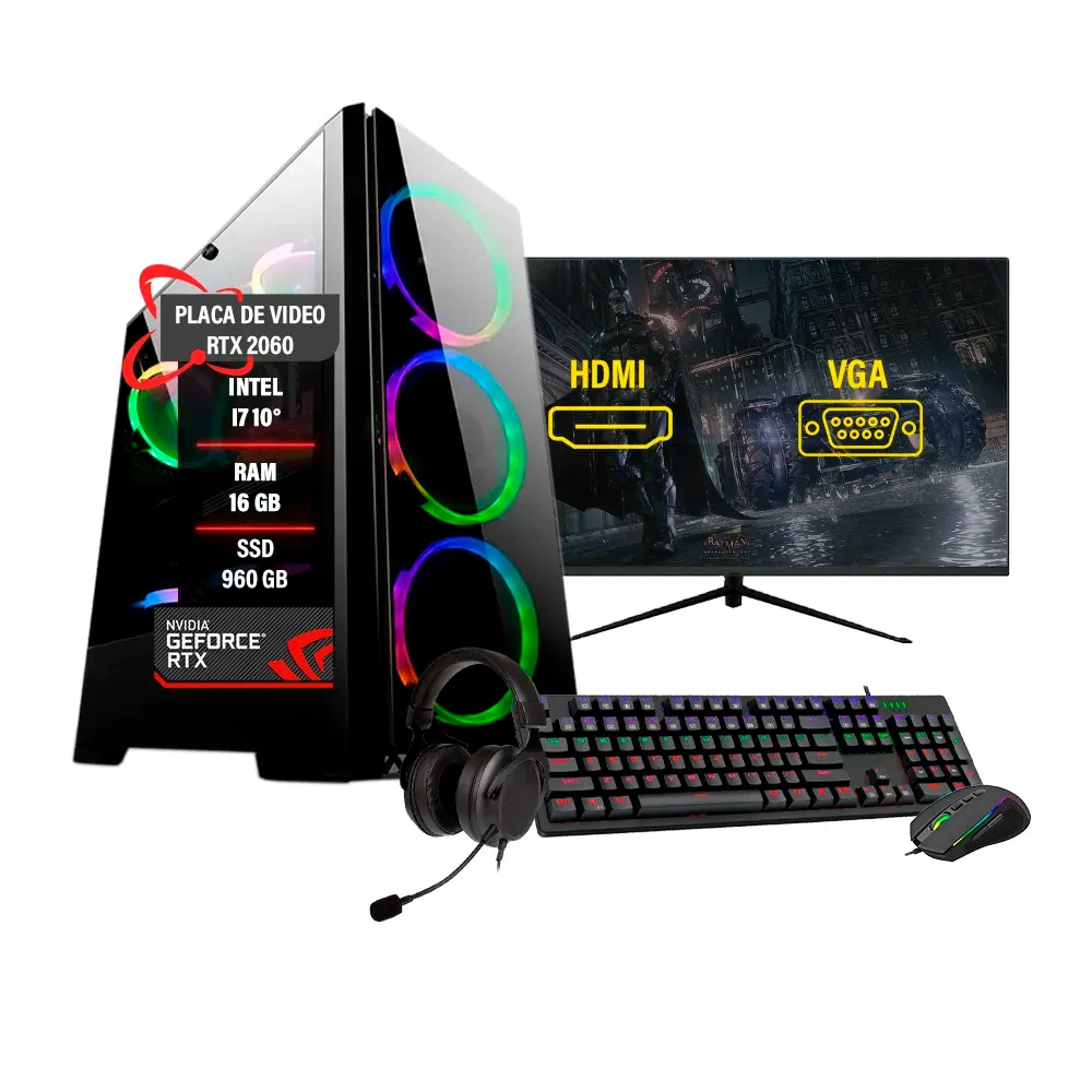 PC Gamer Completo Intel I7 10° RTX2060 16gb SSD 960gb