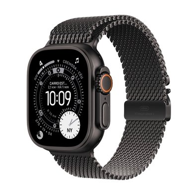 Apple Watch Ultra 3 GPS + Cellular, Caixa Preta de Titânio de 49 mm, Pulseira Preta Estilo Milanês de Titânio, M - MF1Q4BE/A