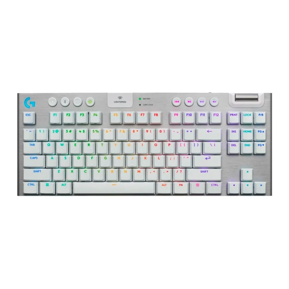 Teclado Mecânico Gamer Sem Fio Logitech G915 X Lightspeed, Design TKL RGB Lightsync, USB ou Bluetooth e Switch GL Tactile, Branco - 920-012732