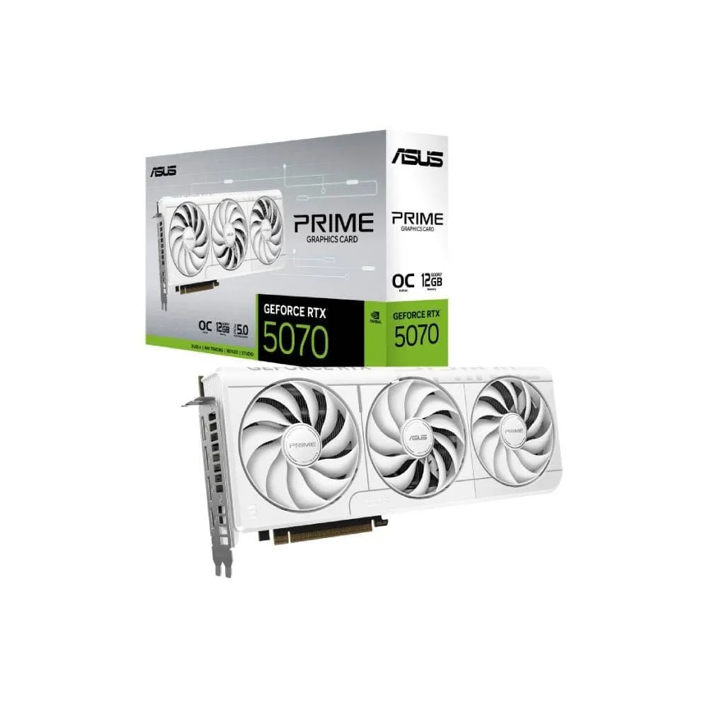 Placa de Vídeo ASUS PRIME RTX 5070 OC 12G WHITE NVIDIA Geforce, 12GB, GDDR7, OpenGL 4.6, 2587 MHz, Triple Fan, DLSS 4 - 90YV0M19-M0NA00