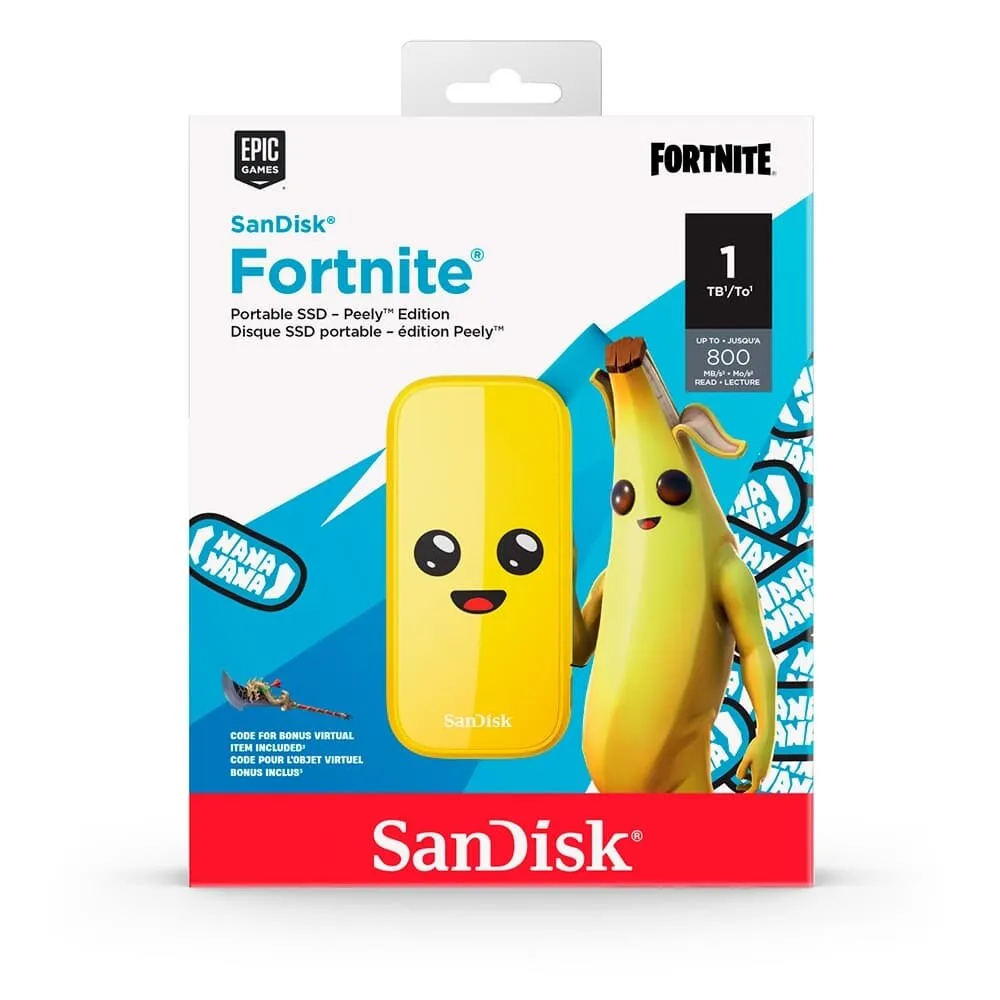 SSD Externo SanDisk Fortnite, 1TB, USB 3.2 Gen 2, Portátil, Leitura: 800 MB/s, Amarelo - SDSSDE30-1T00-G25F