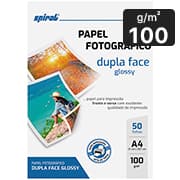 Papel Fotográfico Glossy Dupla Face, A4, 100g, G100-50, Spiral - PT 50 FL