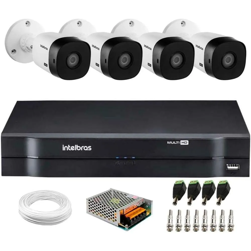 Kit Cftv 4 Câmeras Hd 720p Vhl 1120 B + Dvr 1004 Intelbras + Acessórios