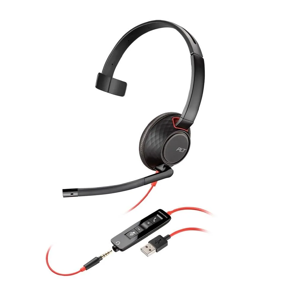Headset Poly Blackwire 5210, USB-A, Cancelamento de Ruído, Preto - 207577-01