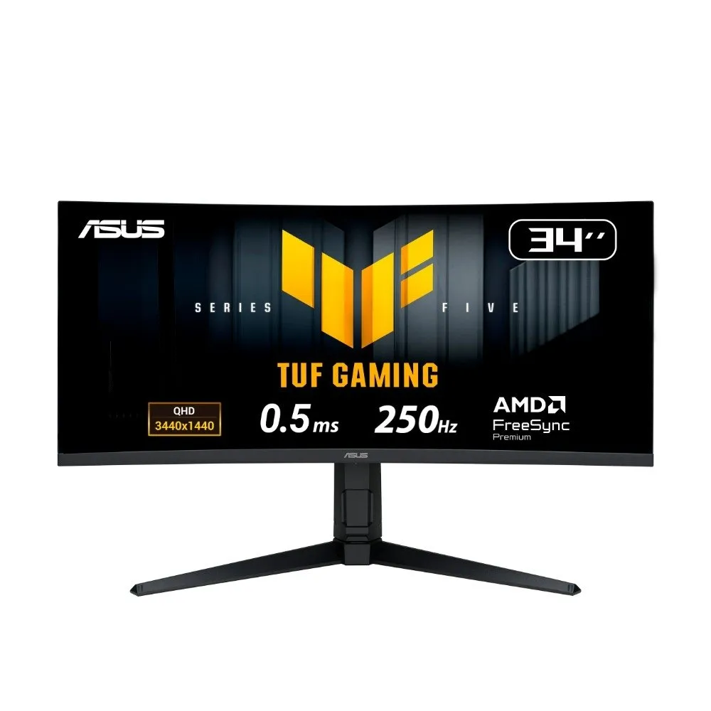 "Monitor Gamer Curvo ASUS TUF 34"""", WQHD, 250Hz, 0.5ms, Fast VA, FreeSync Premium, Altura Ajustável, Som Integrado, Preto - VG34WQML5A"