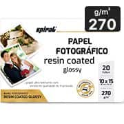 Papel fotográfico 10x15cm, 270g, glossy resin coated, G270G-20, Spiral - PT 20 FL