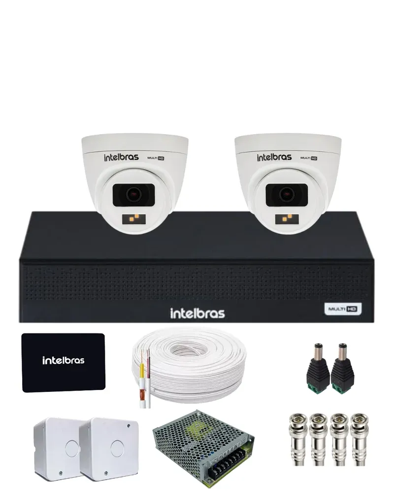 Kit Cftv Intelbras 2 Câmeras 1120d Full Color  720p  Dvr Intelbras 1104-c  SSD 512gb Instalado.