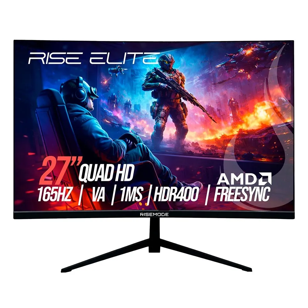 "Monitor Gamer Curvo Rise Mode Elite 27"", QHD, 165Hz, 1ms, VA, FreeSync, HDR 400, HDMI e DisplayPort, Preto - RM-MOG-27C1652K-B"