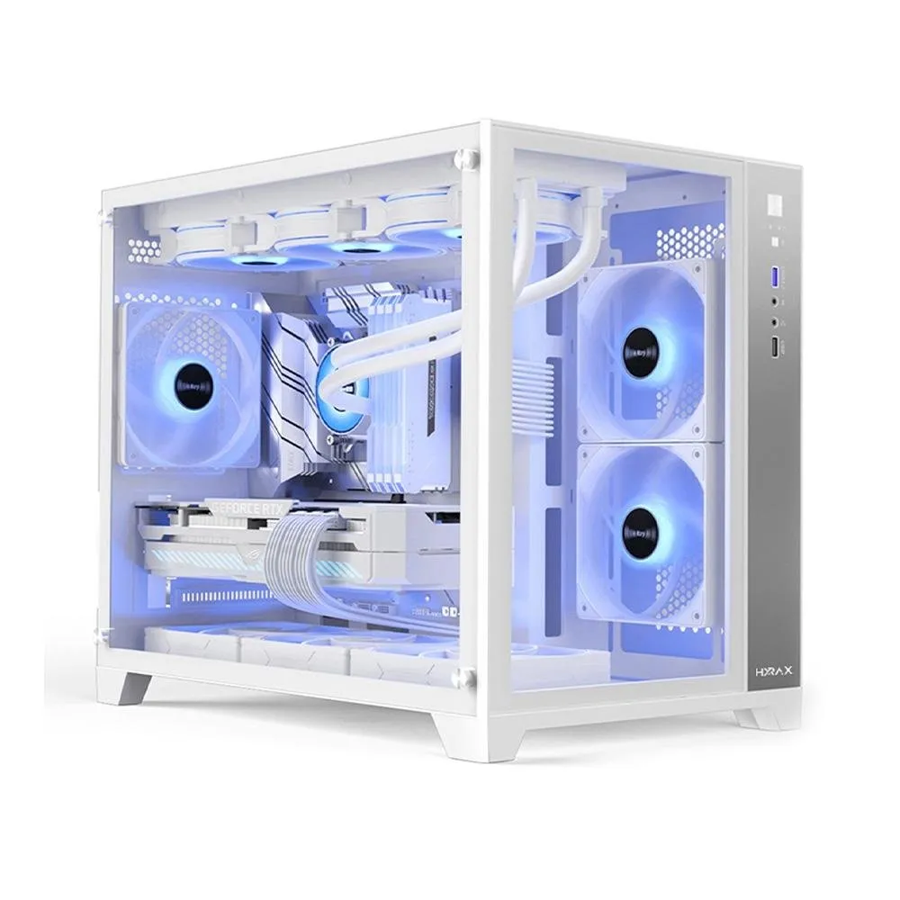 Gabinete Gamer Hyrax HGB710, Mini Tower, M-ATX, Frontal e Lateral Em Vidro Temperado, Sem FANs, Branco - HGB710W